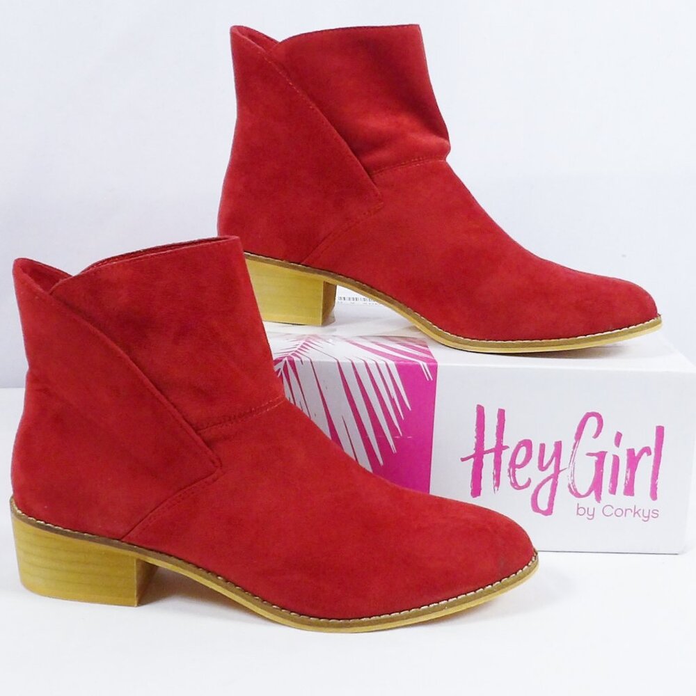 Corkys Hey Girl SPILL THE TEA Red Envelope Ankle Bootie Size 10 New in Box